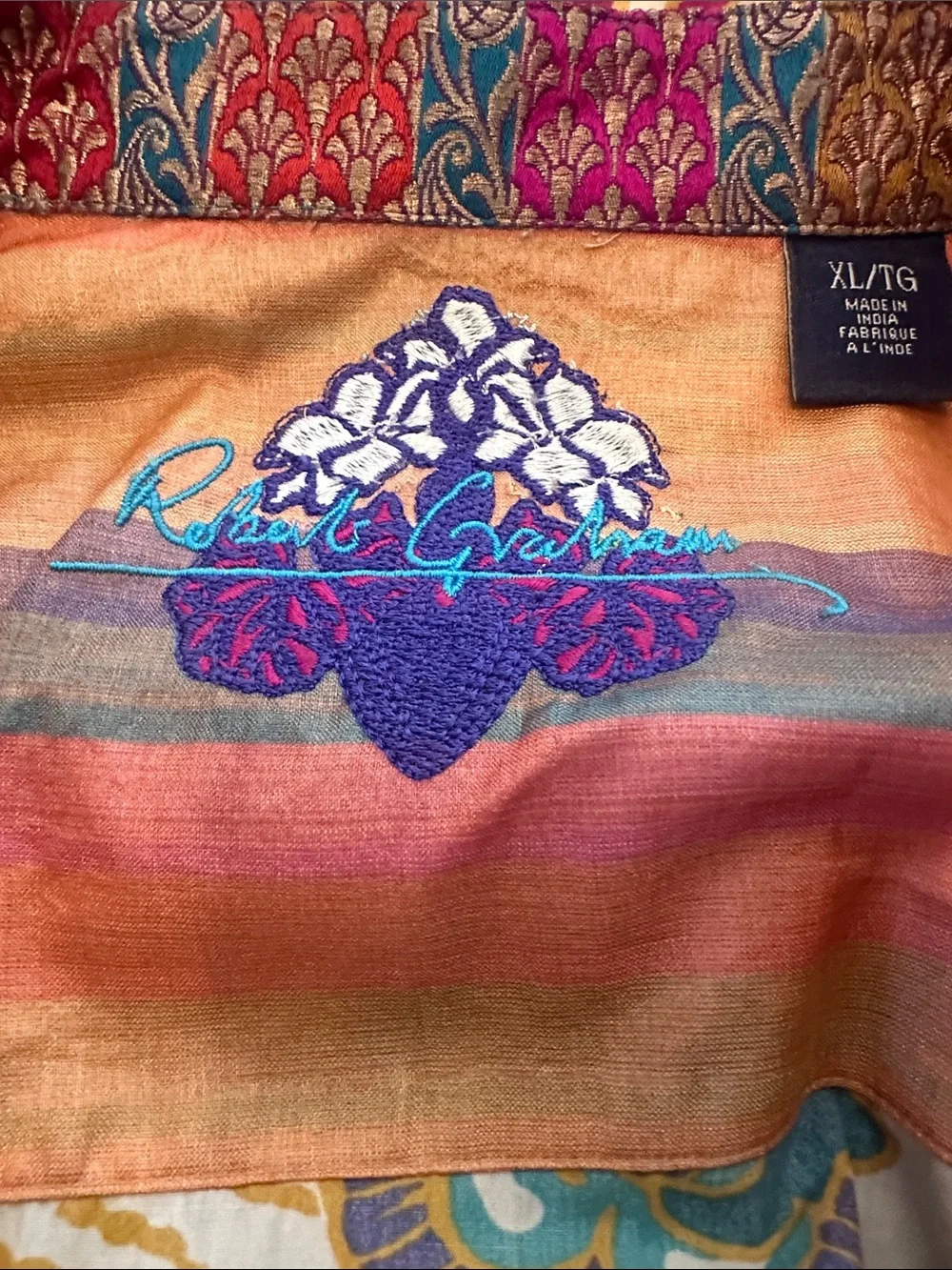 Robert Graham Multicolor Embroidered Button Shirt - Teal, Gold, Navy & Pink - Picture 11 of 12